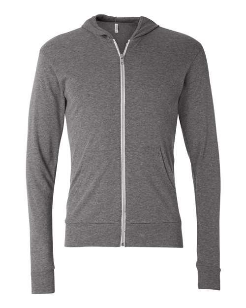 BELLA + CANVAS Triblend Lightweight Full-Zip Hooded Long Sleeve Tee 3939 - Dresses Max