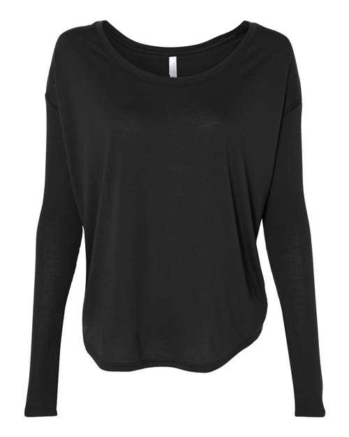BELLA + CANVAS Women’s Flowy 2x1 Ribbed Long Sleeve Tee 8852 - Dresses Max