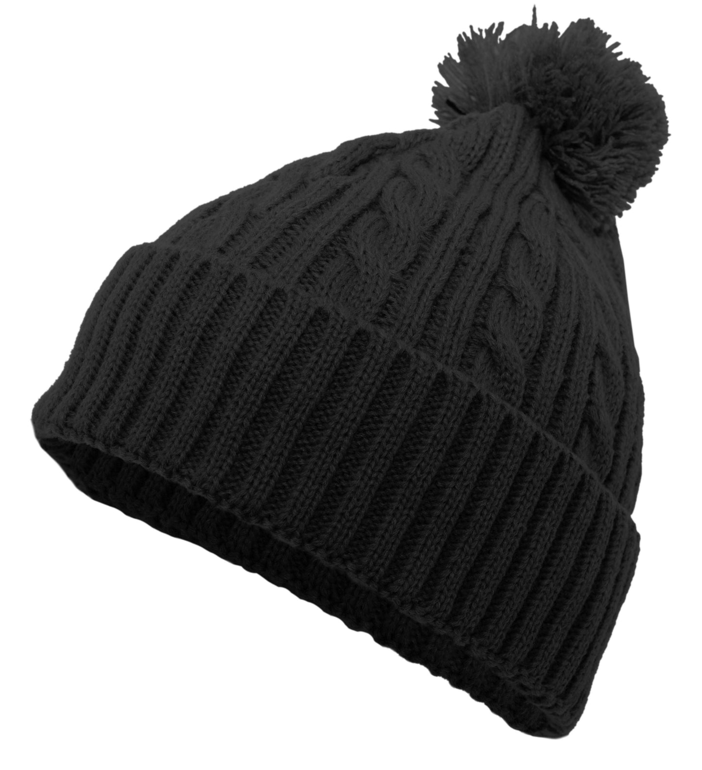 Cable Knit Pom-Pom Beanie - Dresses Max
