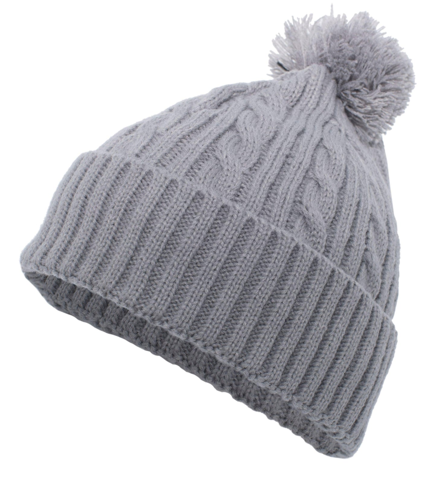Cable Knit Pom-Pom Beanie - Dresses Max