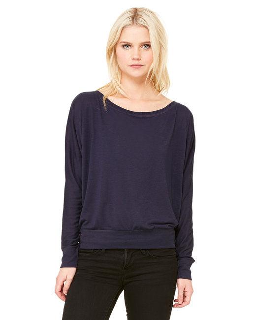 Bella + Canvas Ladies' Flowy Long-Sleeve Off Shoulder T-Shirt 8850 - Dresses Max