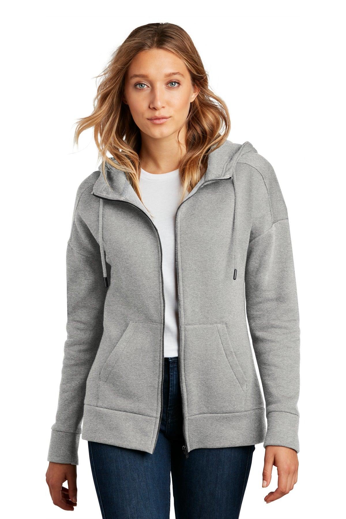 District Women's Perfect Weight Fleece Drop Shoulder Full-Zip Hoodie DT1104 - Dresses Max