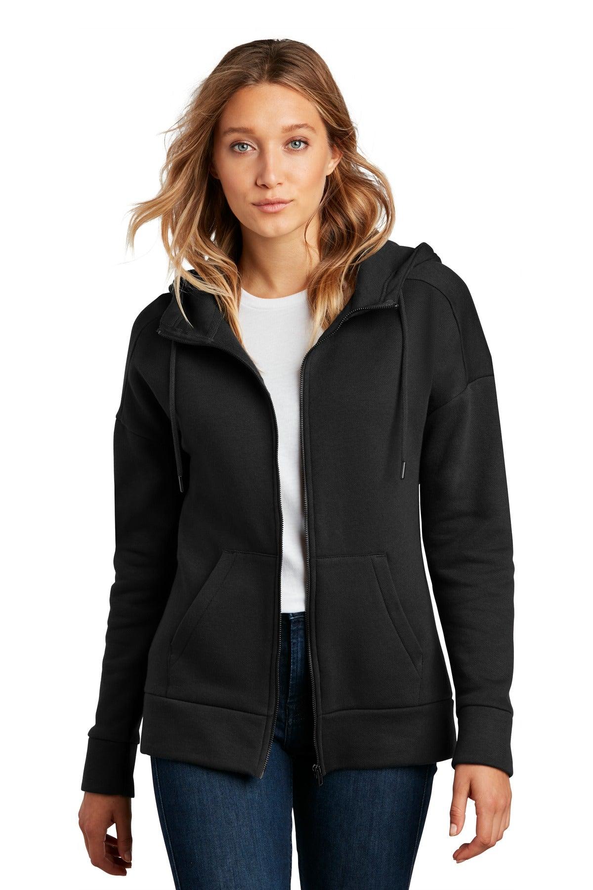 District Women's Perfect Weight Fleece Drop Shoulder Full-Zip Hoodie DT1104 - Dresses Max