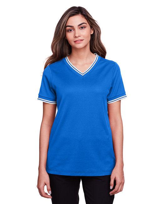 Devon & Jones Ladies' CrownLux Performance Plaited Tipped V-Neck Polo DG20CW - Dresses Max
