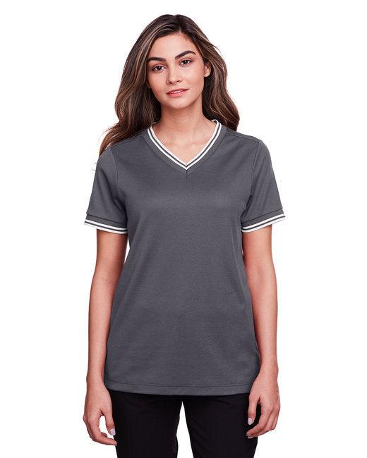 Devon & Jones Ladies' CrownLux Performance Plaited Tipped V-Neck Polo DG20CW - Dresses Max