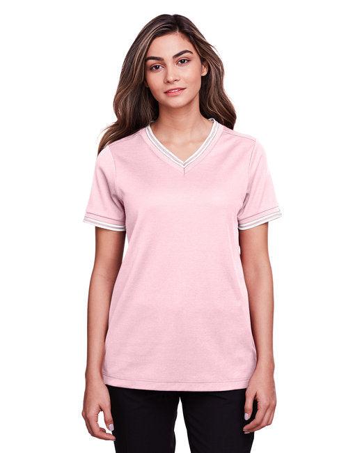 Devon & Jones Ladies' CrownLux Performance Plaited Tipped V-Neck Polo DG20CW - Dresses Max