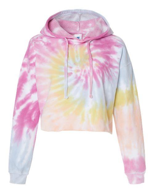 Colortone Women's Tie-Dyed Crop Hooded Sweatshirt 8333 - Dresses Max