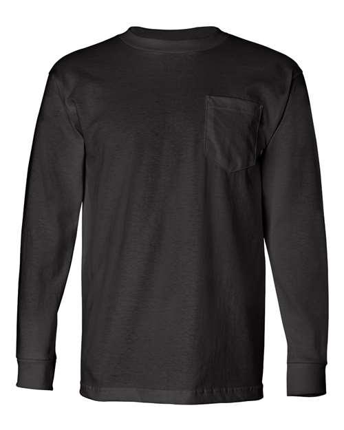 Bayside USA-Made Long Sleeve T-Shirt with a Pocket 8100 - Dresses Max
