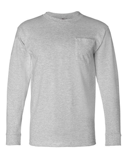 Bayside USA-Made Long Sleeve T-Shirt with a Pocket 8100 - Dresses Max