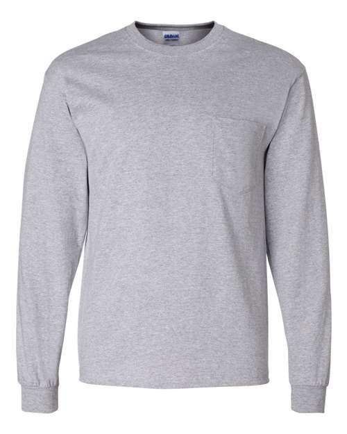 Gildan Ultra Cotton® Long Sleeve Pocket T-Shirt 2410 - Dresses Max