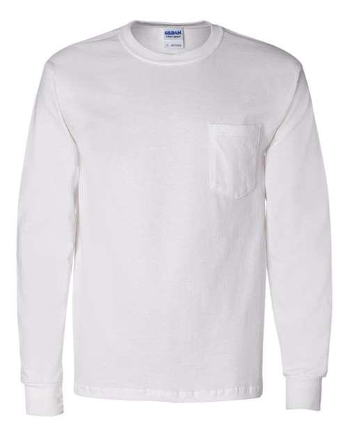 Gildan Ultra Cotton® Long Sleeve Pocket T-Shirt 2410 - Dresses Max