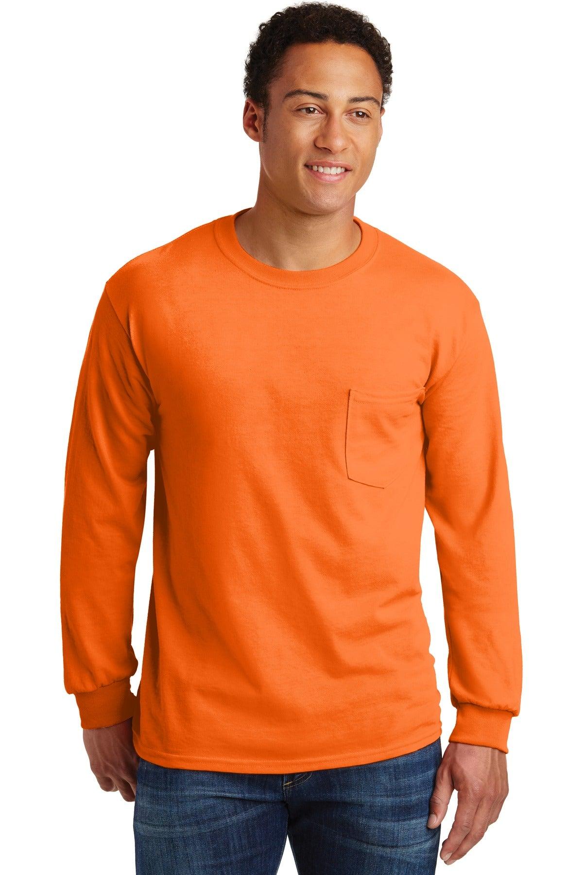 Gildan - Ultra Cotton 100% US Cotton Long Sleeve T-Shirt with Pocket. 2410 - Dresses Max