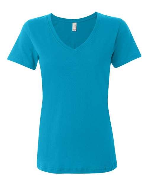 Anvil Women's Featherweight V-Neck T-Shirt 392 - Dresses Max