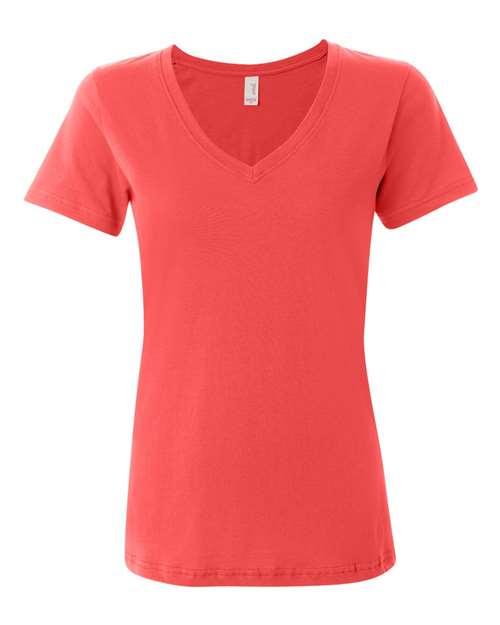 Anvil Women's Featherweight V-Neck T-Shirt 392 - Dresses Max