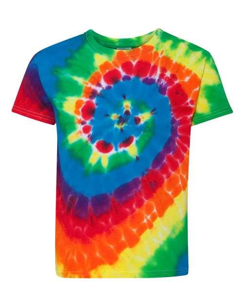 Dyenomite Youth Multi-Color Spiral Tie-Dyed T-Shirt 20BMS - Dresses Max