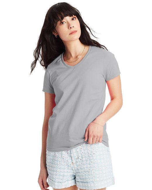 Hanes Ladies' Essential-T V-Neck T-Shirt 5780 - Dresses Max