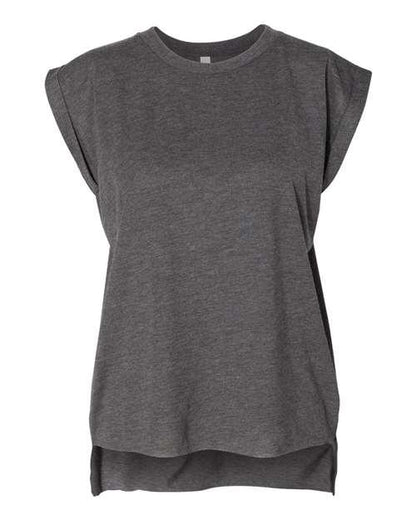 BELLA + CANVAS Women’s Flowy Rolled Cuffs Muscle Tee 8804 - Dresses Max