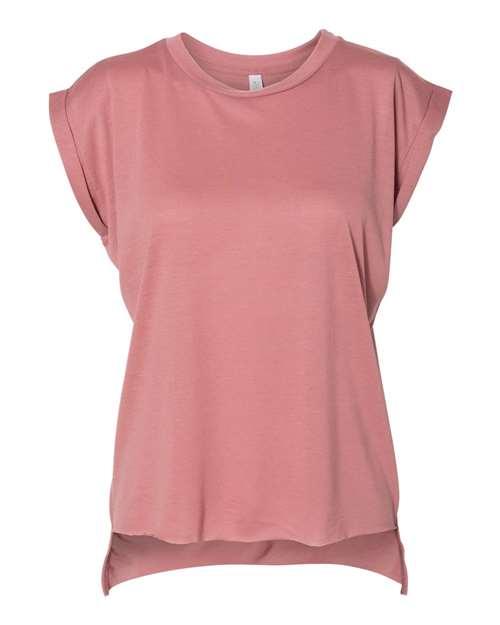BELLA + CANVAS Women’s Flowy Rolled Cuffs Muscle Tee 8804 - Dresses Max