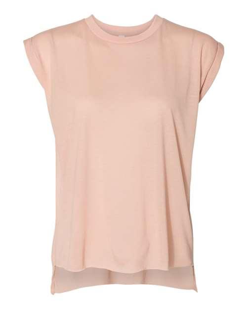 BELLA + CANVAS Women’s Flowy Rolled Cuffs Muscle Tee 8804 - Dresses Max