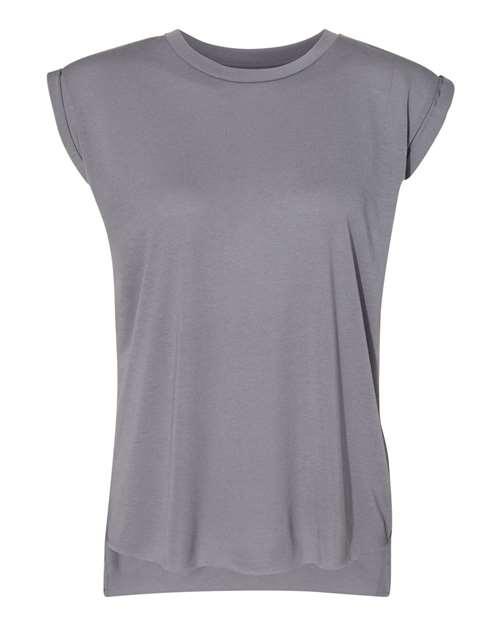 BELLA + CANVAS Women’s Flowy Rolled Cuffs Muscle Tee 8804 - Dresses Max
