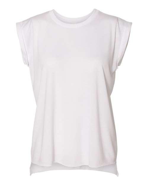 BELLA + CANVAS Women’s Flowy Rolled Cuffs Muscle Tee 8804 - Dresses Max