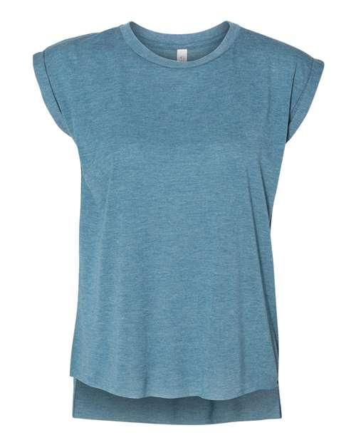 BELLA + CANVAS Women’s Flowy Rolled Cuffs Muscle Tee 8804 - Dresses Max