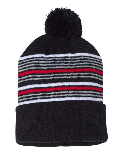 Sportsman 12" Striped Pom-Pom Knit Beanie SP60 - Dresses Max