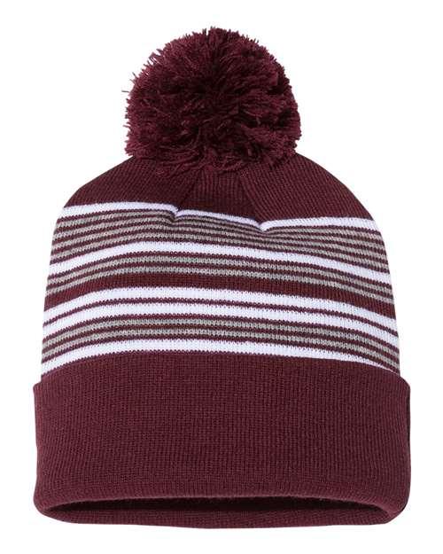 Sportsman 12" Striped Pom-Pom Knit Beanie SP60 - Dresses Max