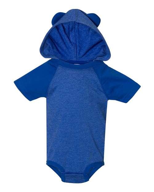 Rabbit Skins Fine Jersey Infant Short Sleeve Raglan Bodysuit with Hood & Ears 4417 - Dresses Max