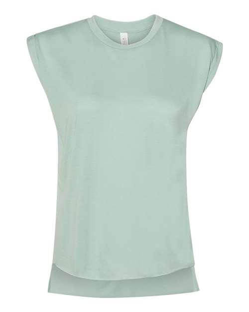 BELLA + CANVAS Women’s Flowy Rolled Cuffs Muscle Tee 8804 - Dresses Max