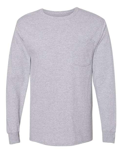 Hanes Workwear Long Sleeve Pocket T-Shirt W120 - Dresses Max