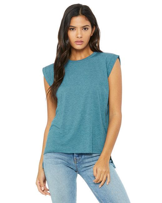 Bella + Canvas Ladies' Flowy Muscle T-Shirt with Rolled Cuff 8804 - Dresses Max