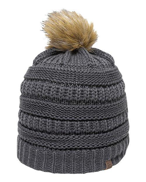 Outdoor Cap Cable Knit Faux Fur Pom OC805 - Dresses Max