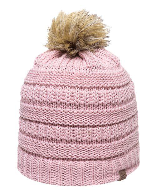 Outdoor Cap Cable Knit Faux Fur Pom OC805 - Dresses Max