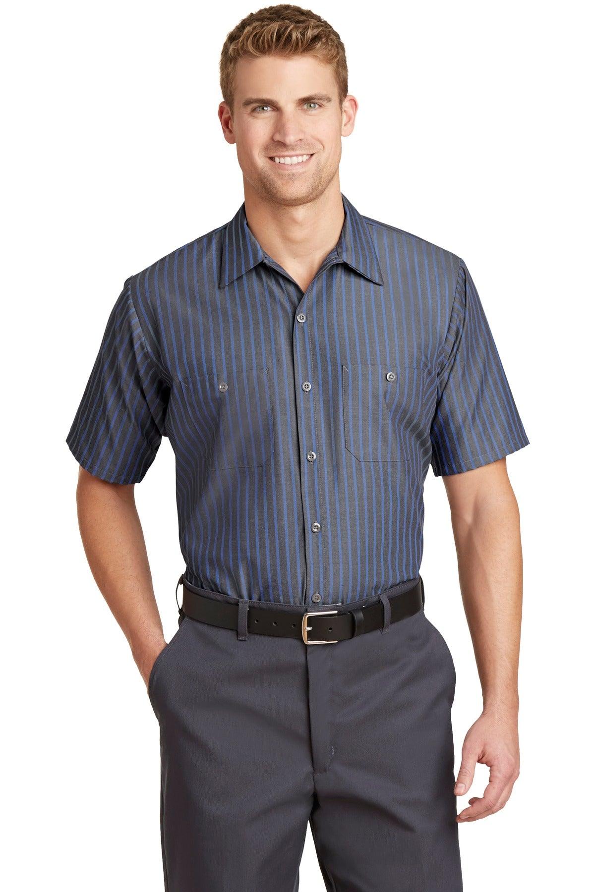 Red Kap Long Size, Short Sleeve Striped Industrial Work Shirt. CS20LONG - Dresses Max