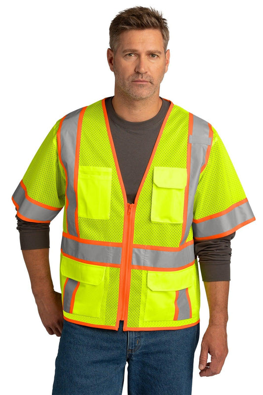 CornerStone ANSI 107 Class 3 Surveyor Mesh Zippered Two-Tone Short Sleeve Vest. CSV106 - Dresses Max