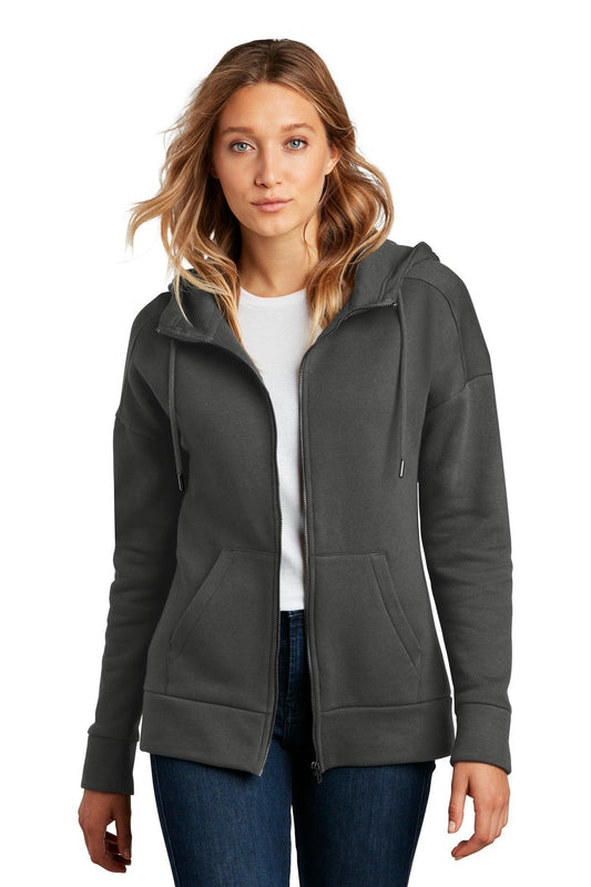 District Women's Perfect Weight Fleece Drop Shoulder Full-Zip Hoodie DT1104 - Dresses Max