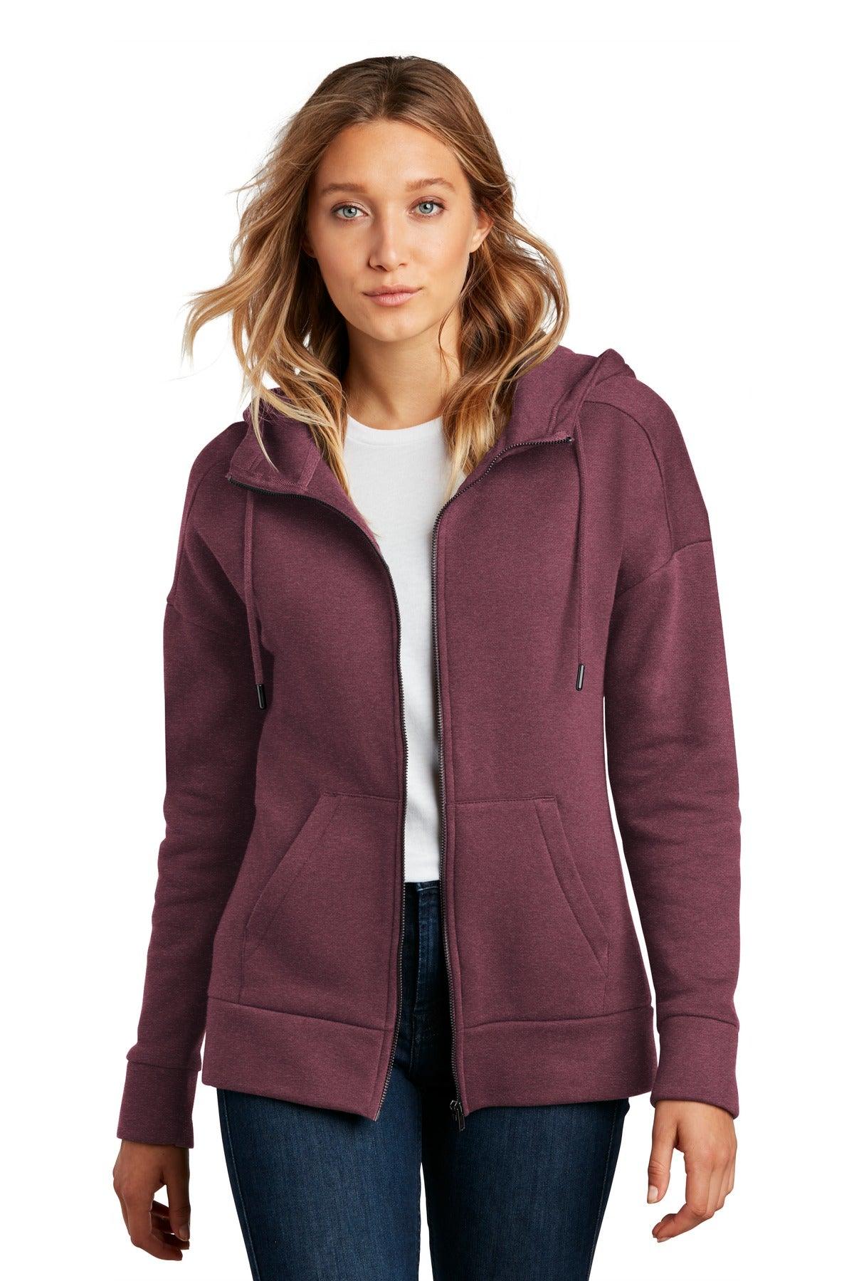 District Women's Perfect Weight Fleece Drop Shoulder Full-Zip Hoodie DT1104 - Dresses Max