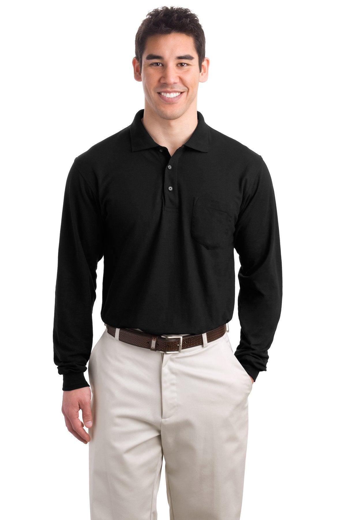Port Authority Long Sleeve Silk Touch Polo with Pocket. K500LSP - Dresses Max
