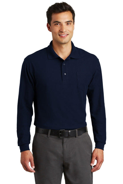 Port Authority Long Sleeve Silk Touch Polo with Pocket. K500LSP - Dresses Max