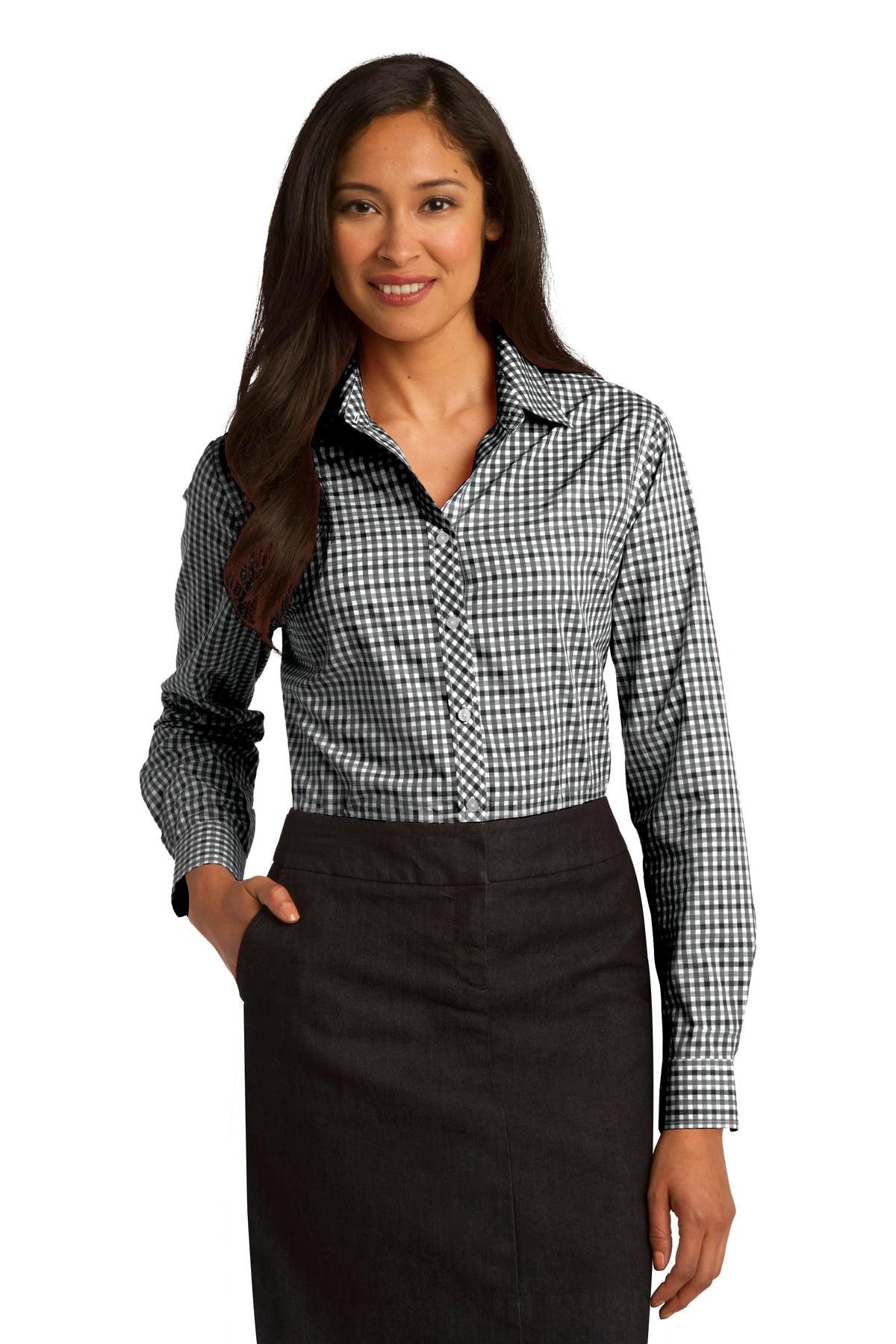 Port Authority Ladies Long Sleeve Gingham Easy Care Shirt. L654 - Dresses Max