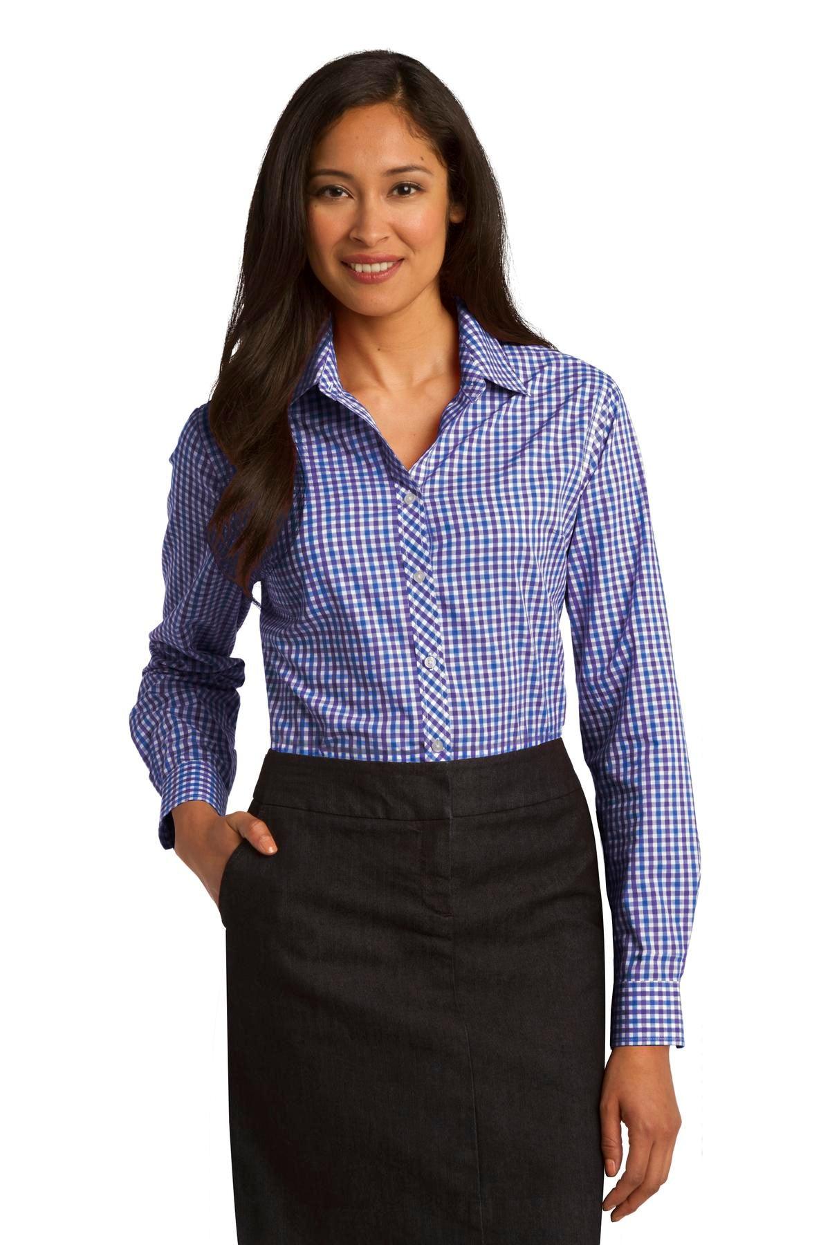 Port Authority Ladies Long Sleeve Gingham Easy Care Shirt. L654 - Dresses Max