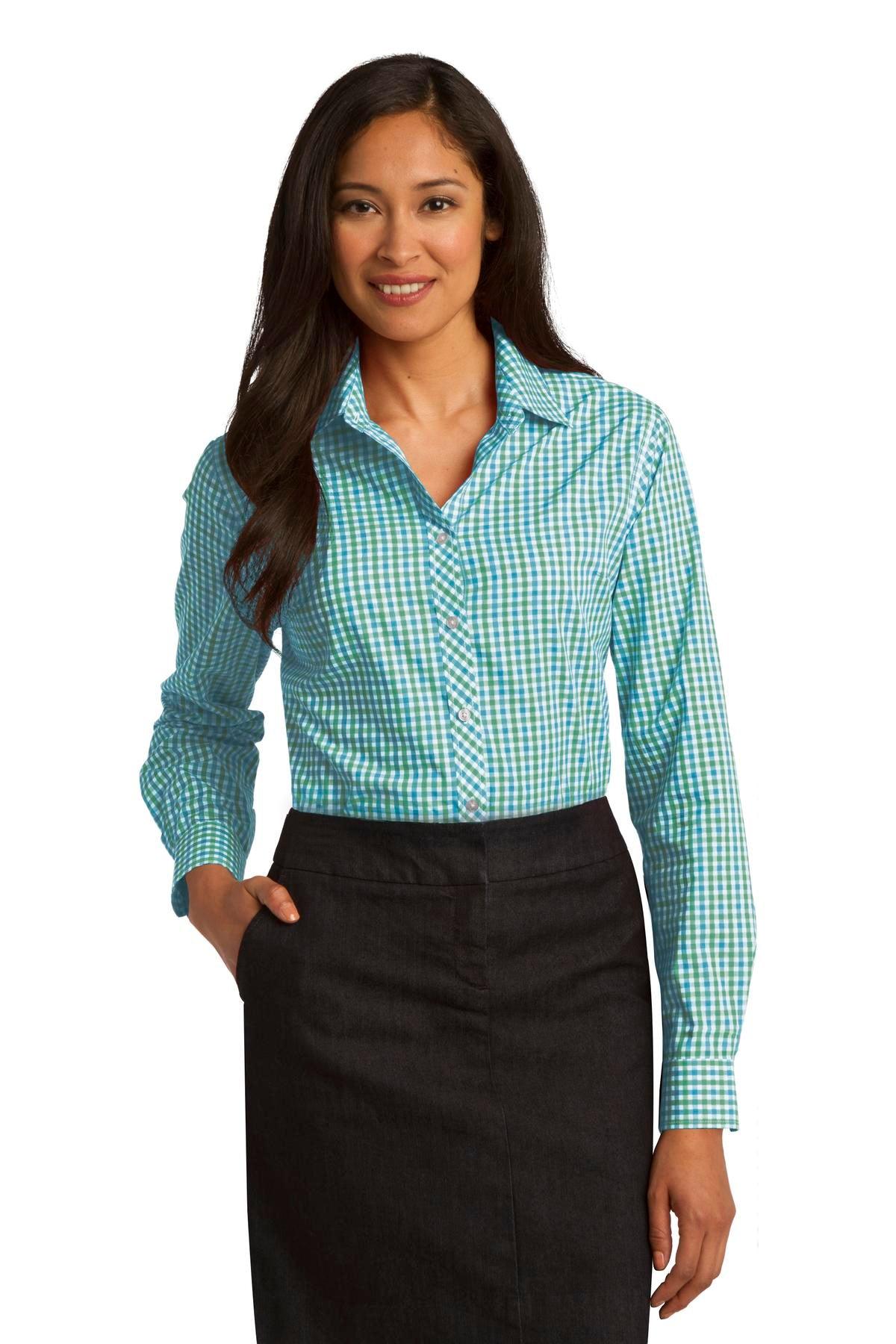 Port Authority Ladies Long Sleeve Gingham Easy Care Shirt. L654 - Dresses Max