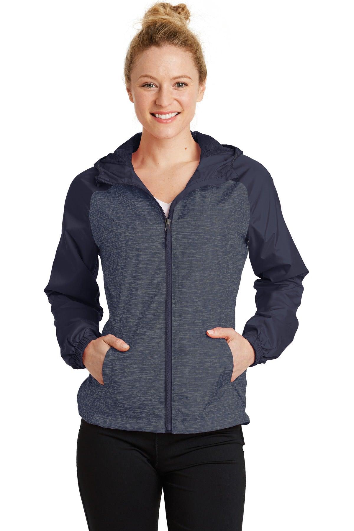 Sport-Tek Ladies Heather Colorblock Raglan Hooded Wind Jacket. LST40 - Dresses Max