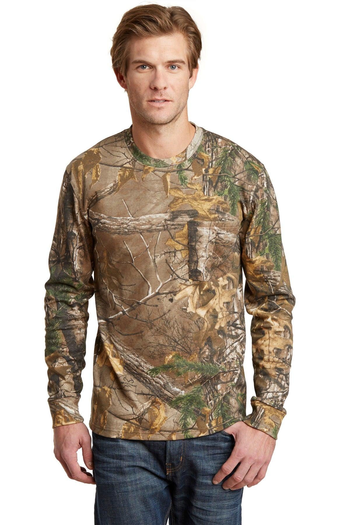 Russell Outdoors Realtree Long Sleeve Explorer 100% Cotton T-Shirt with Pocket. S020R - Dresses Max