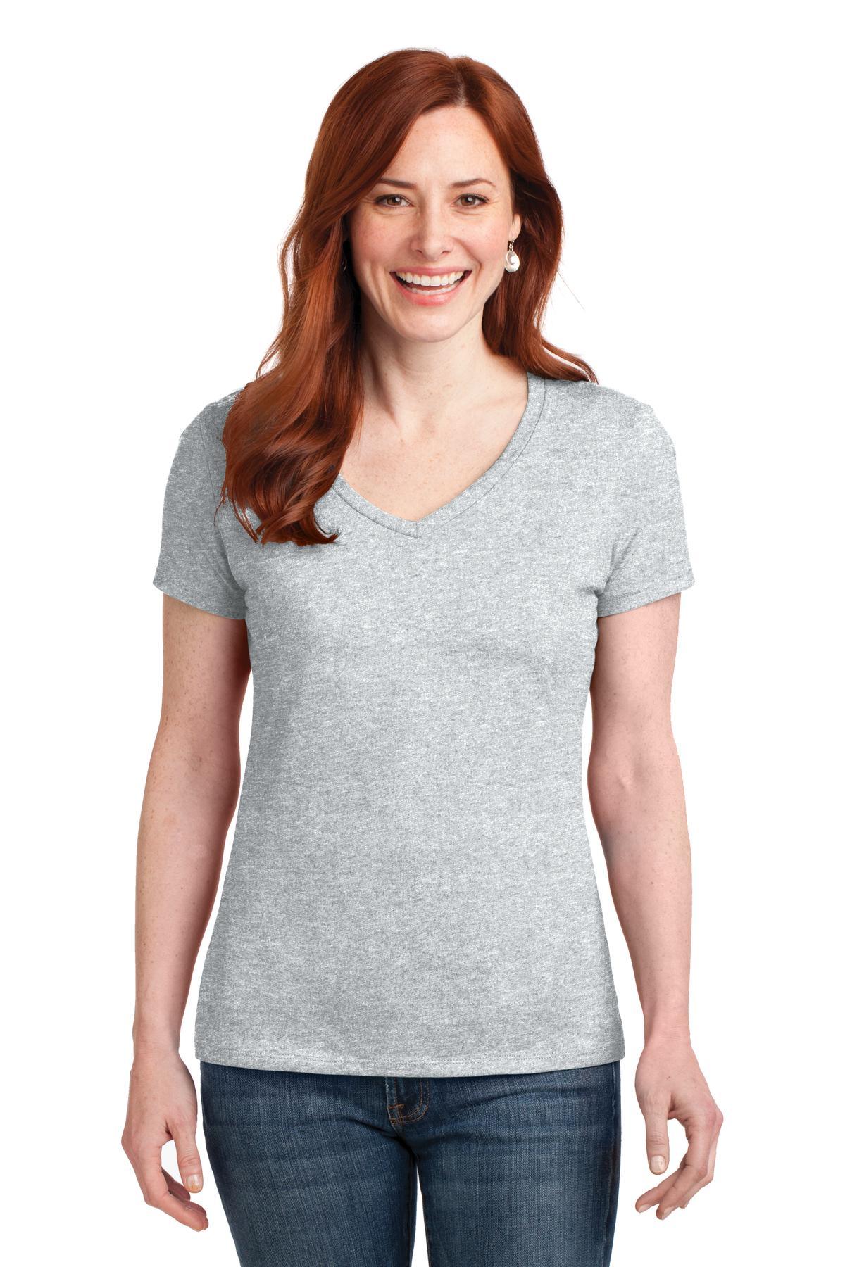 Hanes Ladies Perfect-T Cotton V-Neck T-Shirt. S04V - Dresses Max