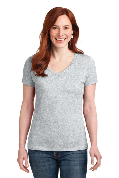 Hanes Ladies Perfect-T Cotton V-Neck T-Shirt. S04V - Dresses Max