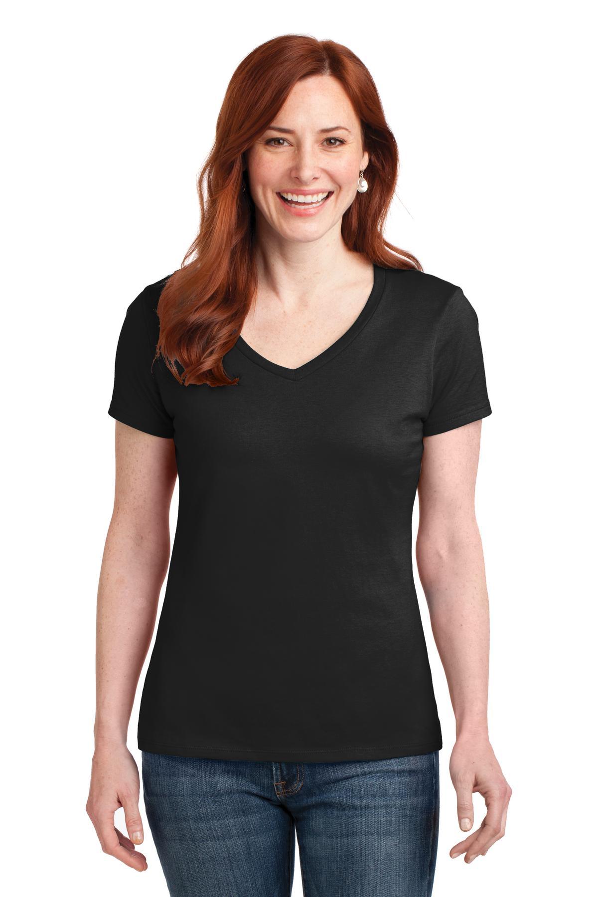 Hanes Ladies Perfect-T Cotton V-Neck T-Shirt. S04V - Dresses Max
