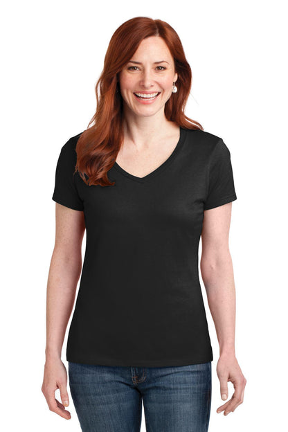 Hanes Ladies Perfect-T Cotton V-Neck T-Shirt. S04V - Dresses Max