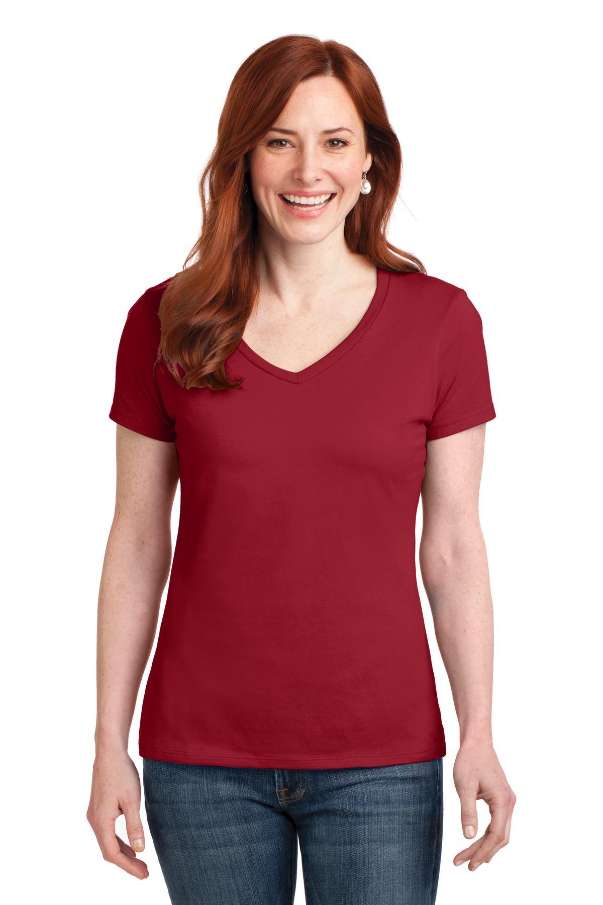 Hanes Ladies Perfect-T Cotton V-Neck T-Shirt. S04V - Dresses Max